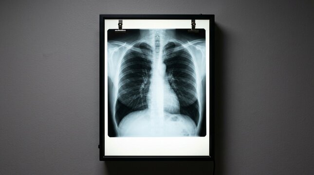 Chest X-ray on a lightbox showing the lungs for pulmonary diagnosis concept