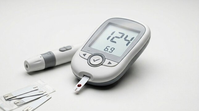 Glucometer device isolated on white surface for blood sugar monitoring concept