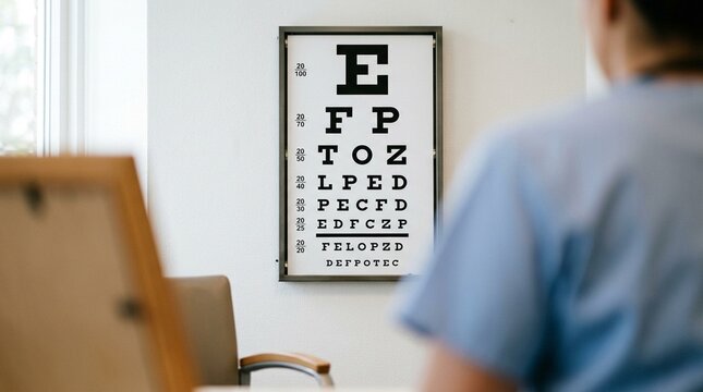 Ophthalmology eye chart on a wall for vision testing concept
