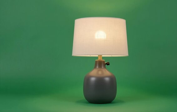 Hand Turns On Modern Table Lamp with Green Background
