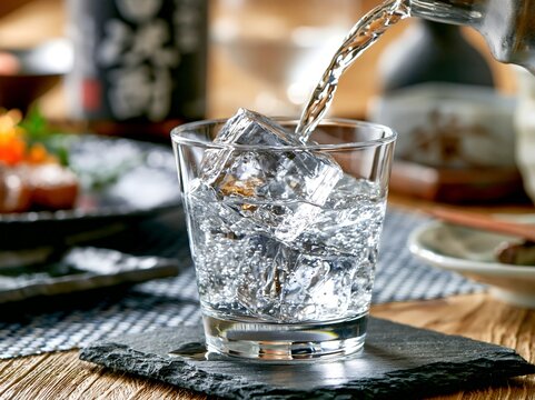 キンキンに冷えた氷たっぷりのグラスへ焼酎が注がれる爽快感