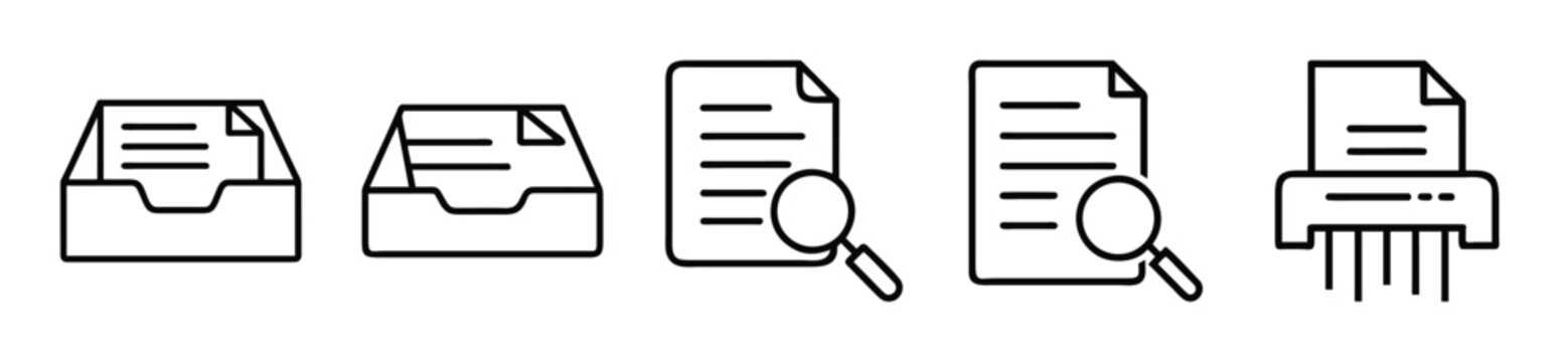 Document management and office workflow line icons set