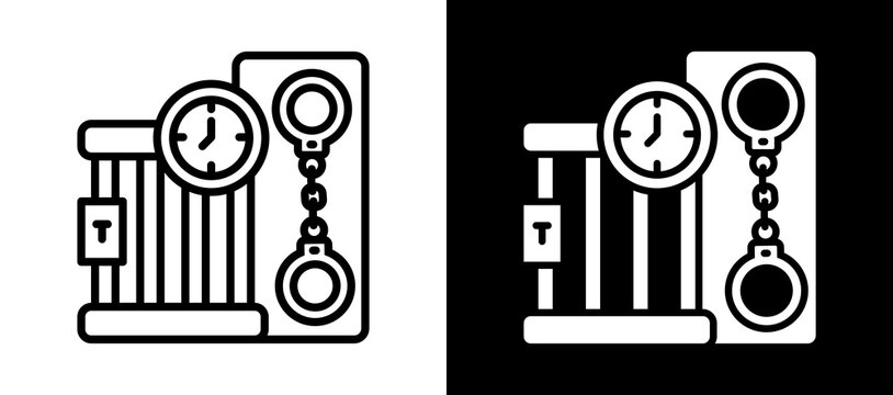 Prison Sentence Icon Set In Black And White Filled Style Collection