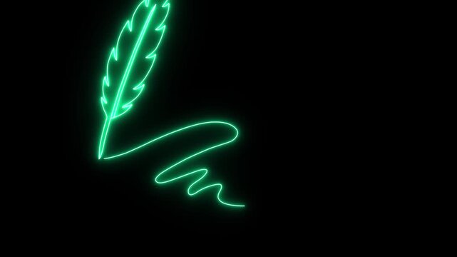 The animation forms a chicken feather icon with a neon saber effect.4k video.