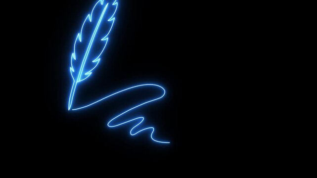 The animation forms a chicken feather icon with a neon saber effect.4k video.
