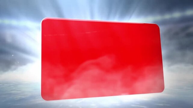 Bright red card icon emerging dramatically from smoke and light burst, stadium background blur, powerful sports decision moment, cinematic animation, floating particles, glossy realistic texture
