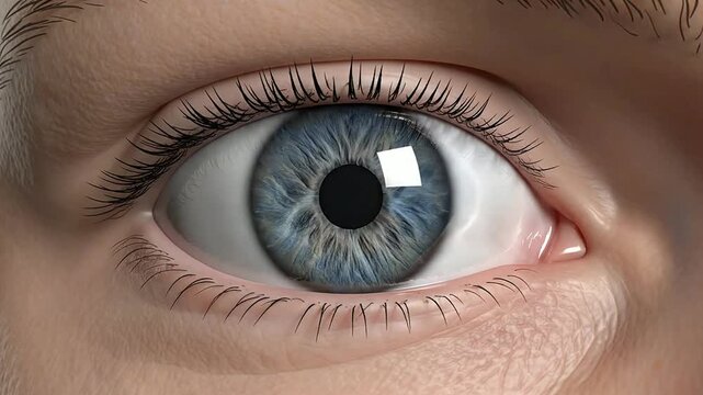 Close-Up 3D Medical Animation of Human Eye Iris Constricting on Green Screen Background for Health and Vision Research
