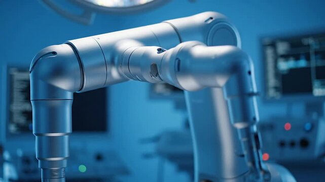 Close-Up of Sophisticated Unbranded Robotic Surgical Arm Showcasing Advanced Technology in Modern Operating Room