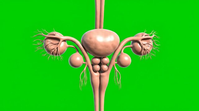 Detailed 3D CGI Animation Of Male Reproductive System Anatomy Over Intense Green Screen For Medical Educational Use