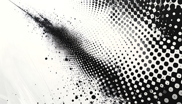 Black and white halftone dots pattern overlay with grunge distressed texture for vintage print style