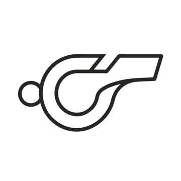 Minimal Black Whistle Icon Outline for Sports Coaching, Referee Signaling and Safety