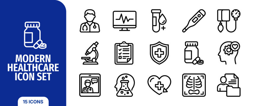 Modern healthcare icon set, medical and health line icons, vector illustration for web and mobile apps