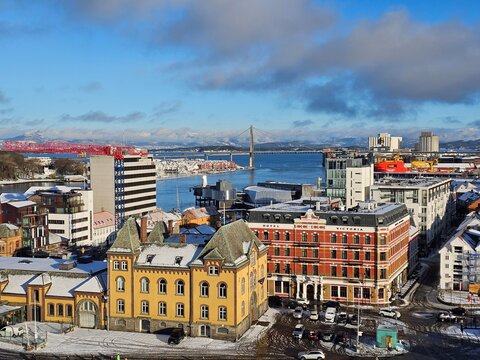 Beautiful photos of Begen in Norway, featuring the sea, panoramic views, Bergen, and churches, taken on a beautiful, sunny winter day