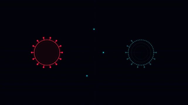 Dynamic Motion of Red and Blue Circular Particles in a Dark Background for Visual Effect.
