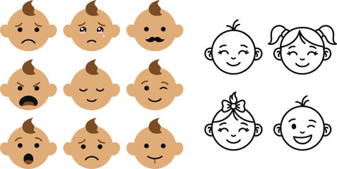 Obraz premium Baby Emotion and Expression Icon Collection with Happy Sad Angry Sleeping and Playful Infant Faces