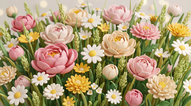 Flowers made of plasticine, plasticine background, children's creativity, modeling from plasticine, school of arts and creativity, cartoon, animation