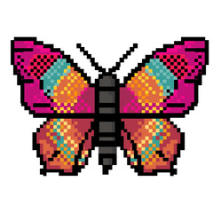Obraz premium Pixel art butterfly icon, colorful retro insect