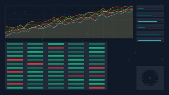Financial Data Motion Analyzing Stock Market Trends with Graphs and Charts for Investment Insights.