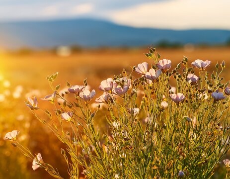 linum usitatissimum brown flax plant on farm
