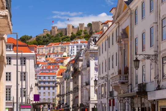 Historic Street Leading to Sao Jorge Fortress in Lisbon Portugal