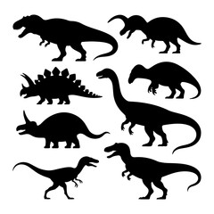 Diverse silhouettes of dinosaurs showcasing various species in a simple design © NelaRov