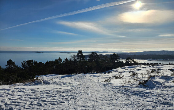 Beautiful photos of Kristiansand, Norway, featuring the sea, panoramic views, Bergen, and churches, taken on a beautiful, sunny winter day