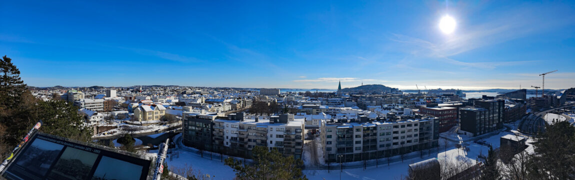 Beautiful photos of Kristiansand, Norway, featuring the sea, panoramic views, Bergen, and churches, taken on a beautiful, sunny winter day
