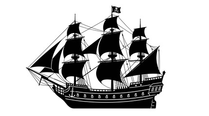 Pirate Ship Silhouette Against White Background Detailed Nautical Illustration © Creator Rima Akter