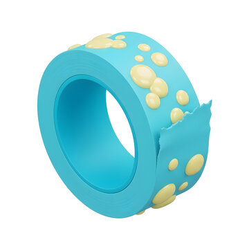 Blue tape roll with yellow bubble pattern