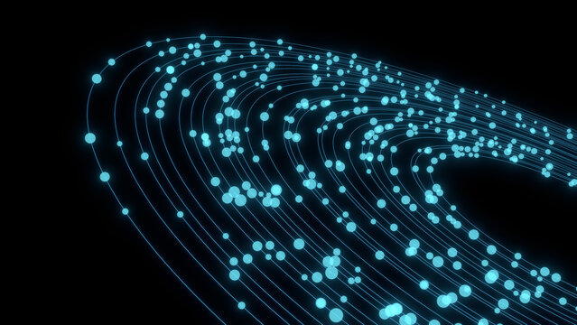 Abstract Particle Data Flow Along Curved Trajectory with Dynamic Digital Motion and Network Energy