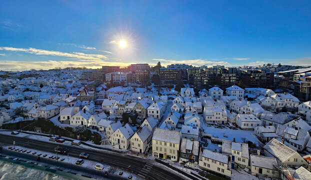 Beautiful photos of the city of Stavanger, Norway, in winter on a sunny day