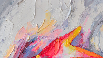 Full hand painting on canvas showing fragments of color and texture created with oil paint and palette knife techniques © Mari Dein