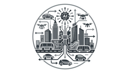 Obraz premium Autonomous vehicle network within a smart city circular hub