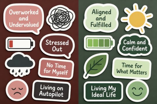 Work life balance concept with stressed and calm business mindset comparison