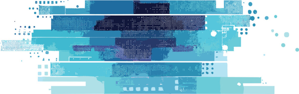 Cool blue and cyan digital glitch texture graphic isolated on transparent background