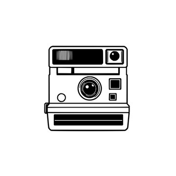 Minimalist sticker design of a vintage Polaroid camera, retro photography theme, bold borders, isolated on white. set with simple line art design featuring simple design, minimalist, black and whit...