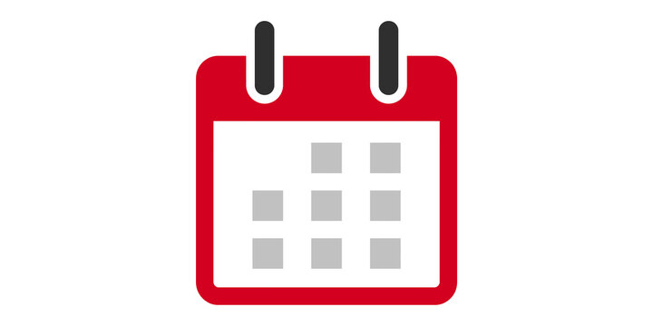 Red calendar icon with gray squares on transparent background