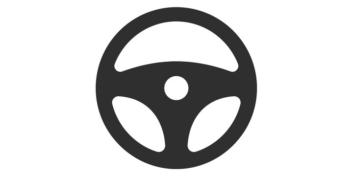 Gray steering wheel icon on transparent background