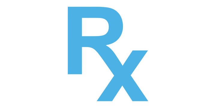 A large light blue Rx symbol on transparent background