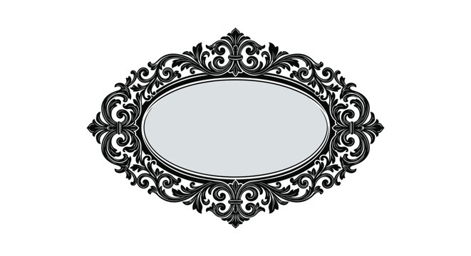 Vintage baroque oval frame with ornate decorative elements, classic rococo style border for mirror or photo, vector illustration editable vector