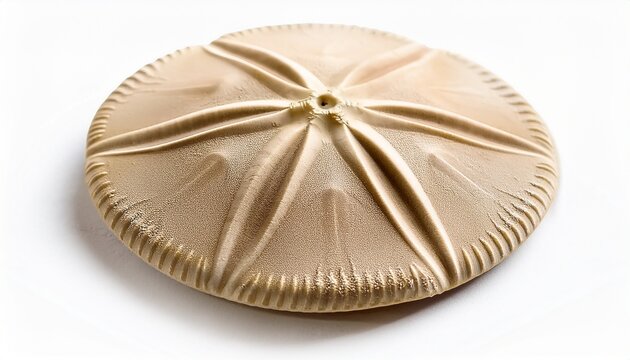 isolated sand dollar with five petal pattern beige color close up natural object beach find