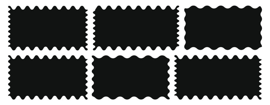 Six black rectangles with wavy edges arranged in two rows of three