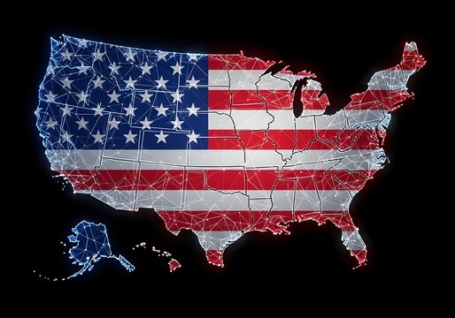 USA map with American flag design on it, showing all the states, red, white, and blue, stars and stripes, patriotism, nation, geography, culture, country, United States, flag, stars, stripes