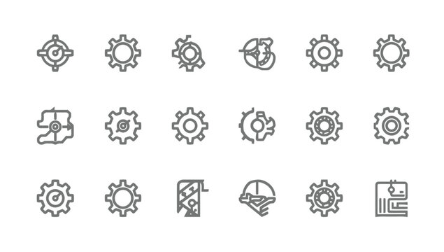 Black gear icons on white background.