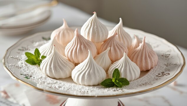 A plate stacked with meringues