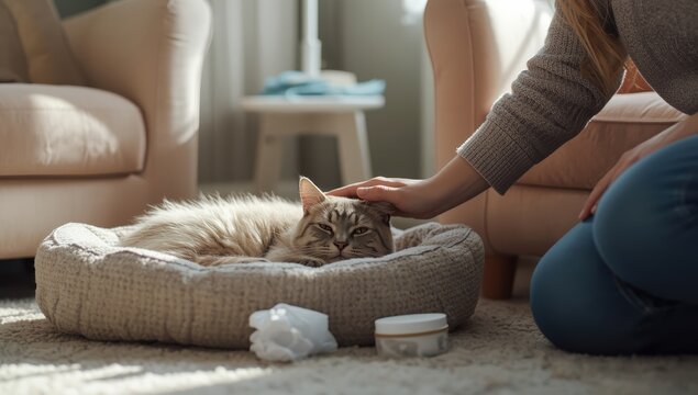 Ill house cat on absorbent pads, urinary issues, looking after an aging animal