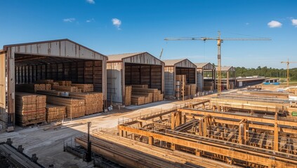 Fototapeta premium Spacious storage facilities for products. Timber sector