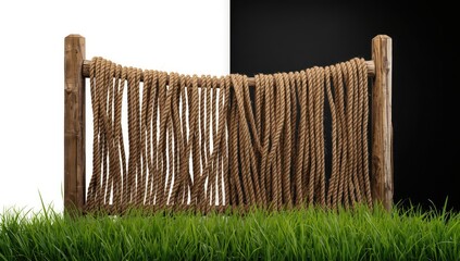 Fototapeta premium Twine fence set against white and black backdrops