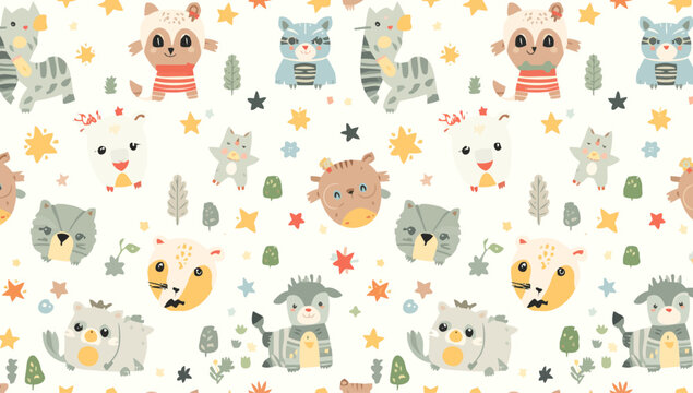 Cute cartoon animals on white background.