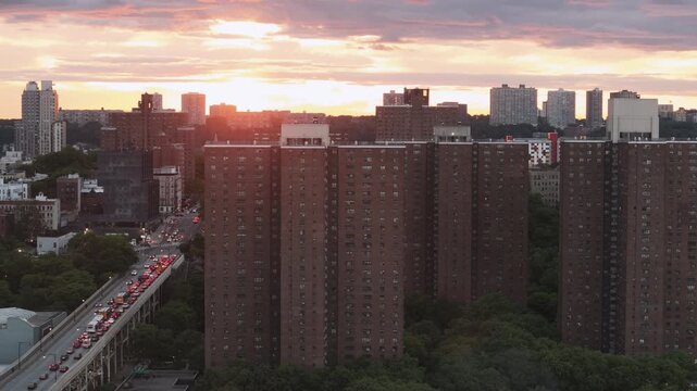 Aerial view of Harlem at sunset